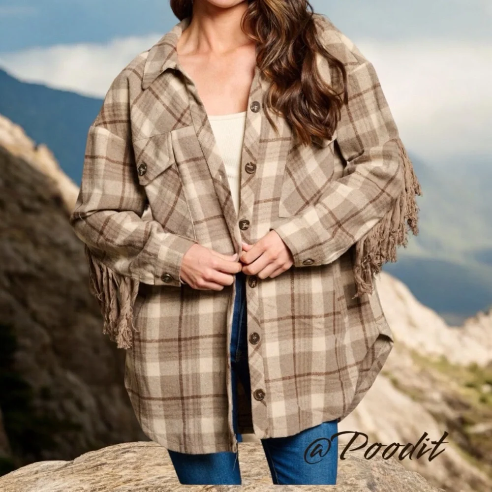 Fantastic Fawn button up fringe back shacket S M L - Picture 1 of 7